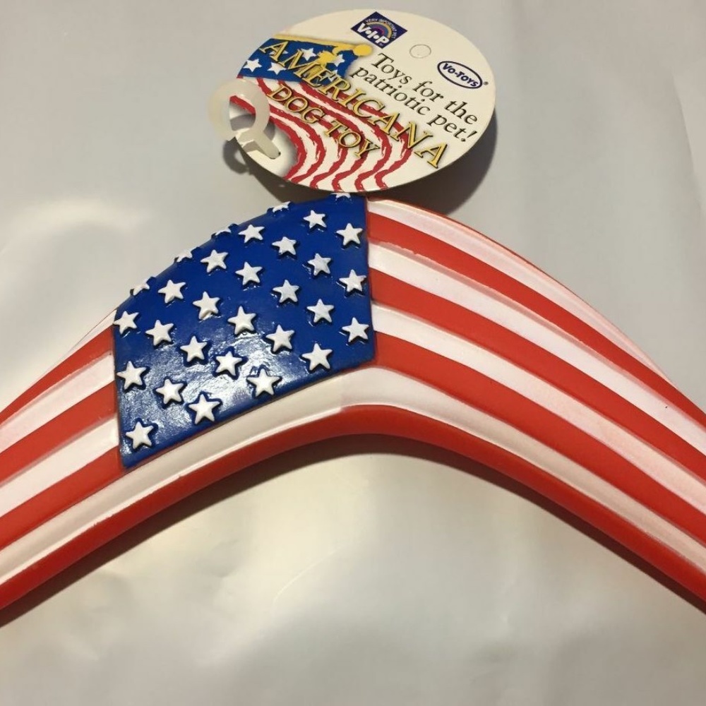 Vo-Toys Americana Patriotic Vinyl Boomerang American Flag Dog Toy Toss Fetch